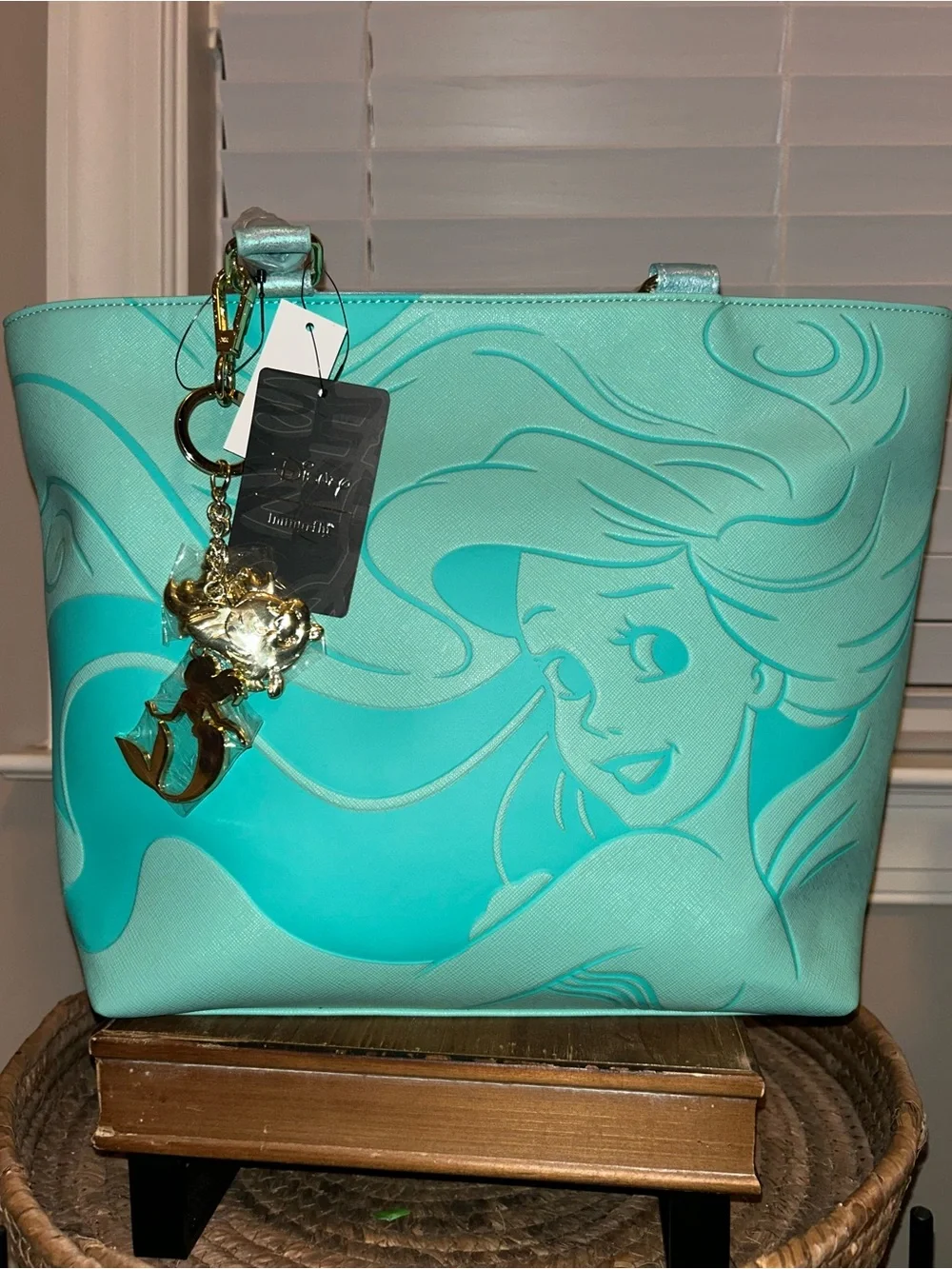 Hard to Find with tags- Disney Loungefly Ariel Turquoise Tote Bag with Bag Charm